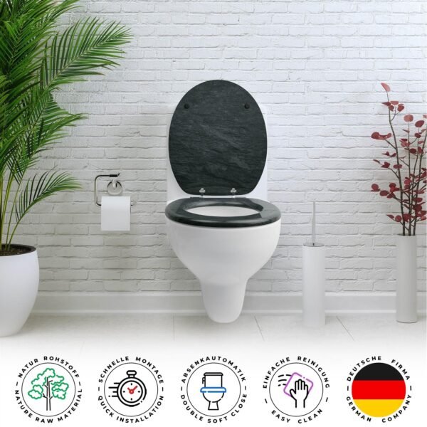 WC Sitz mit Absenkautomatik – hochwertige Toilettendeckel aus Holz – “Granit” – Bild 7